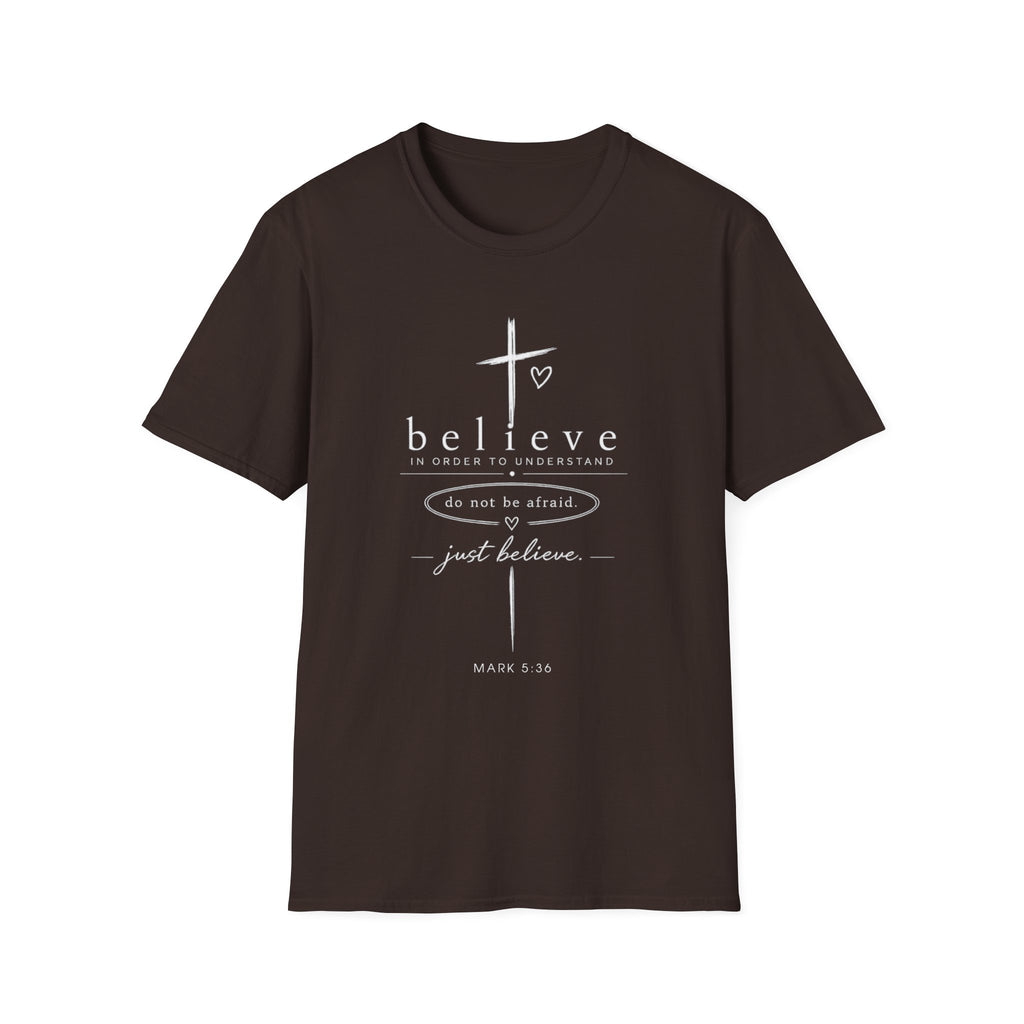 Believe Cross T-Shirt — Inspirational Christian Faith Tee ("believe")