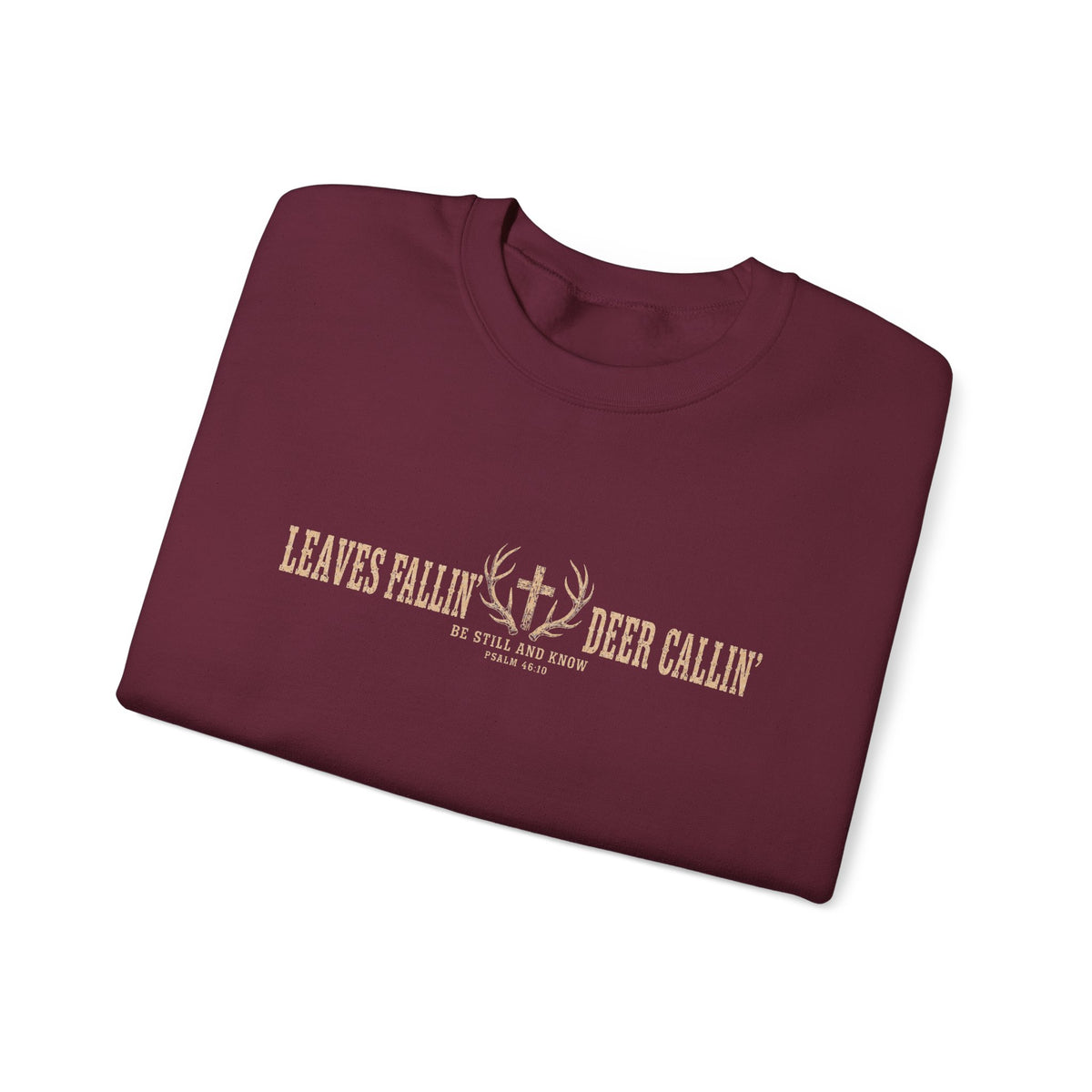Crewneck Sweatshirt — "Leaves Fallin' & Deer Callin'" Rustic Hunting Graphic