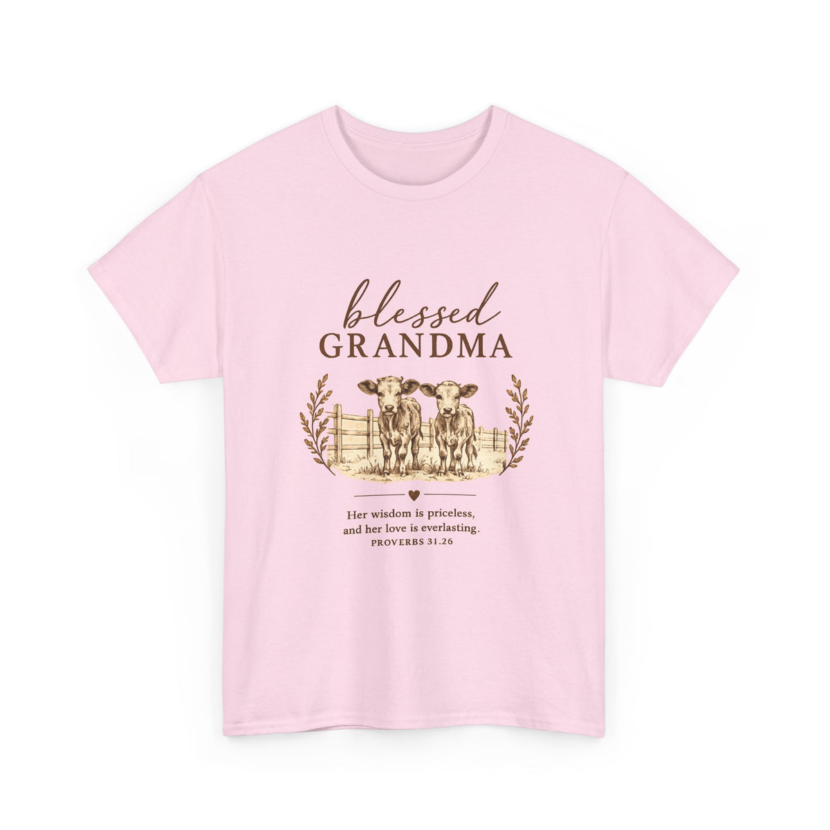 Blessed Grandma T-Shirt — Floral Cow Plaid Farmhouse Tee (Proverbs 31:28)