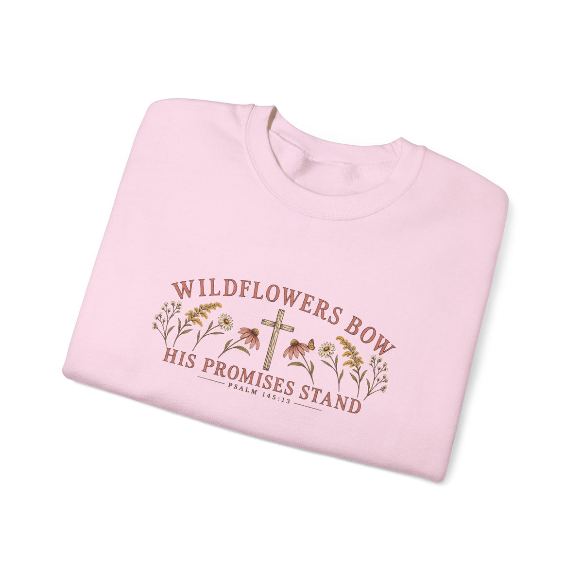 Wildflowers Bow Crewneck Sweatshirt — "His Promises Stand" Christian Floral Pullover