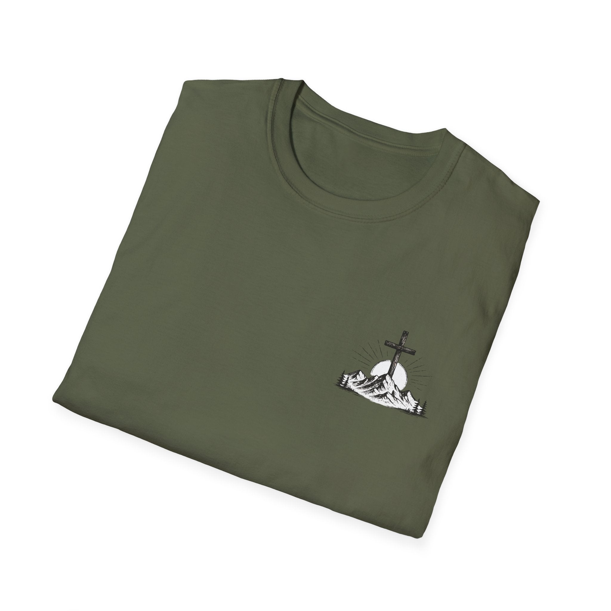 Christian Mountain Cross T-Shirt — Faith & Adventure Minimalist Design