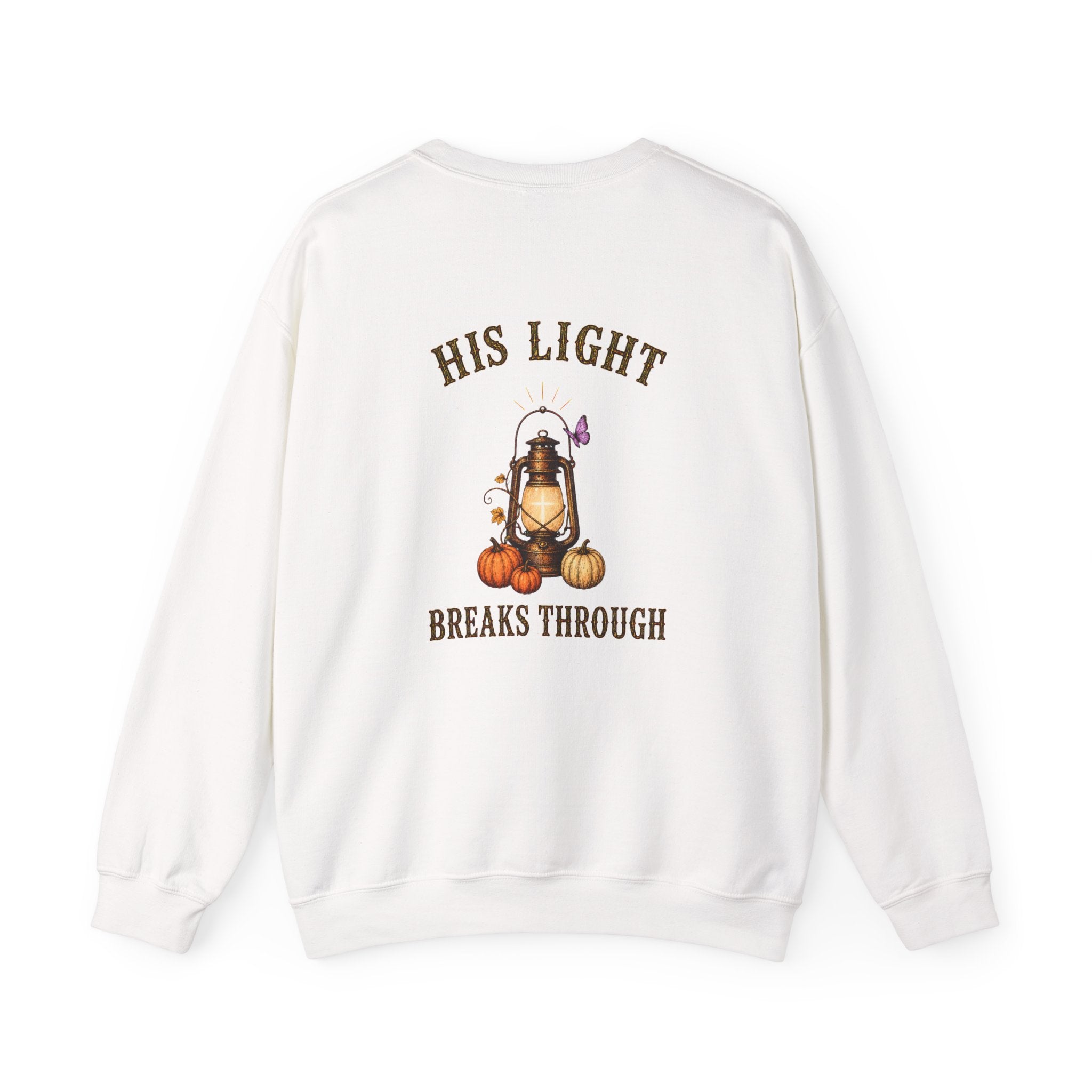 Walk in His Light Crewneck Sweatshirt — Christian Lantern & Pumpkin Faith Pullover