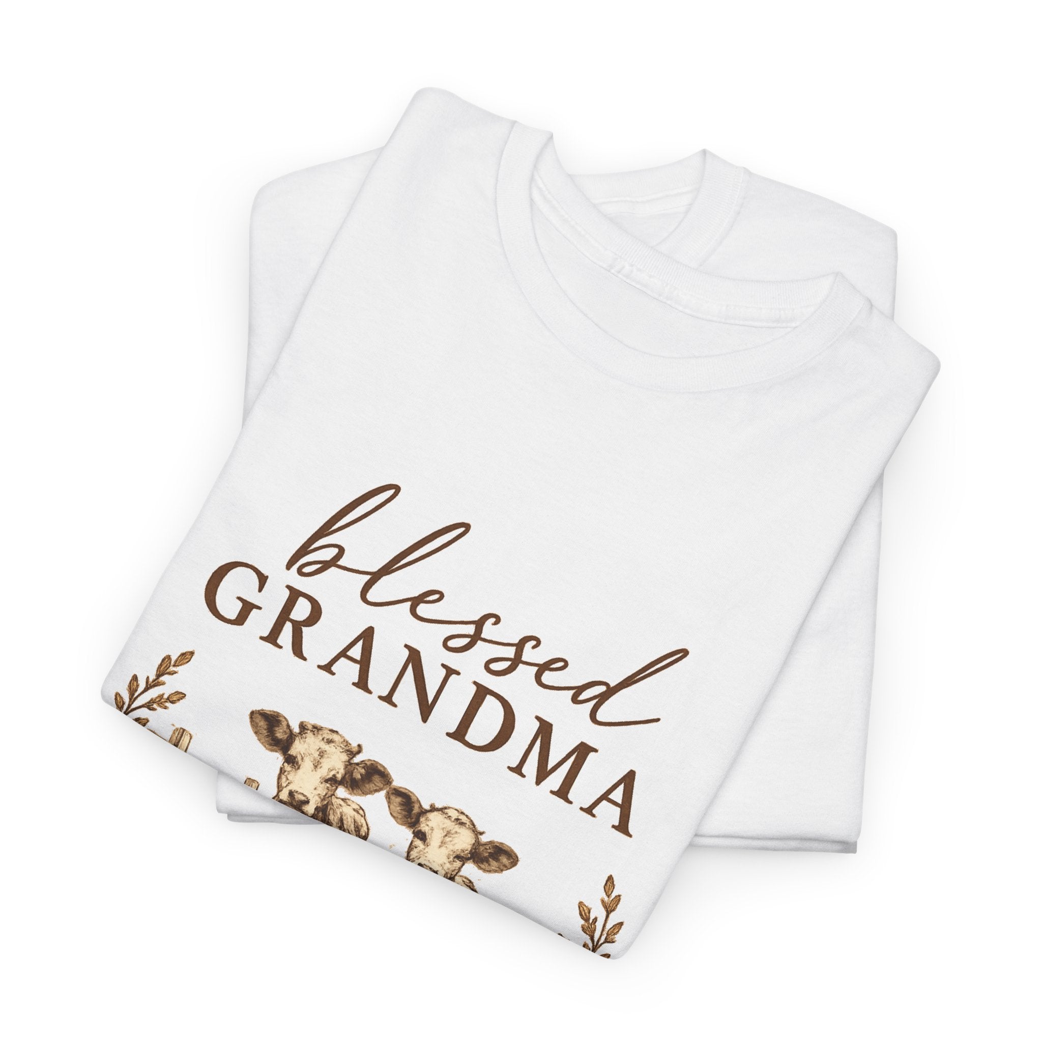 Blessed Grandma T-Shirt — Floral Cow Plaid Farmhouse Tee (Proverbs 31:28)