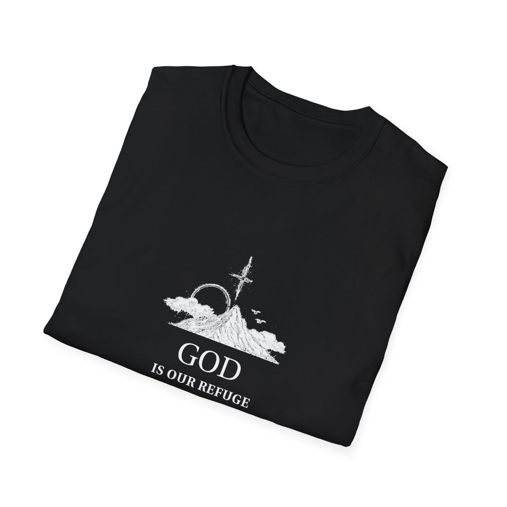 God Psalm 46:1 T-Shirt — Faith-Based Christian Tee with Cross & Mountain Design