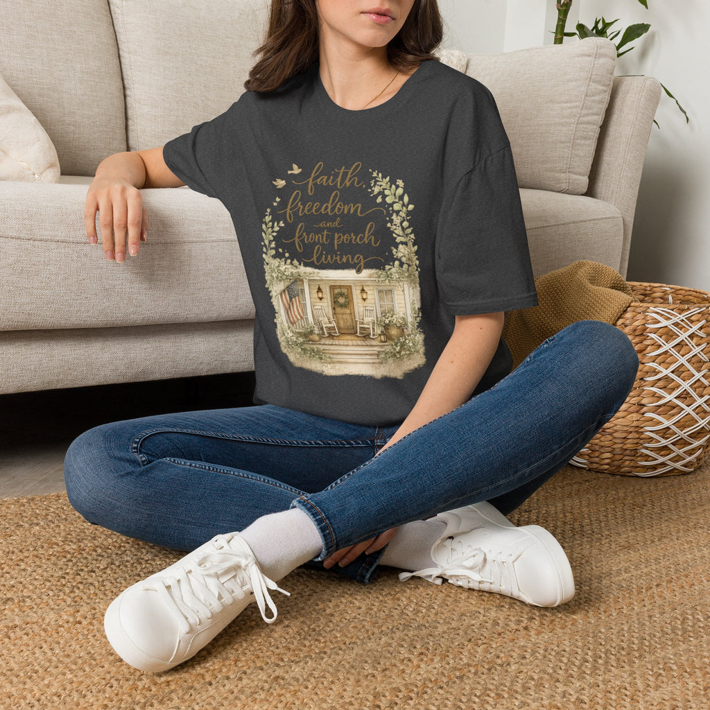 Faith, Freedom & Front Porch Living T-Shirt — Cozy Farmhouse Cottage Tee