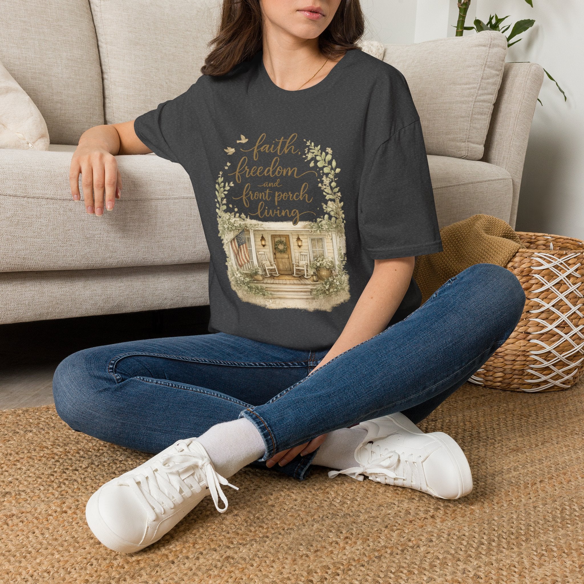 Faith, Freedom & Front Porch Living T-Shirt — Cozy Farmhouse Cottage Tee