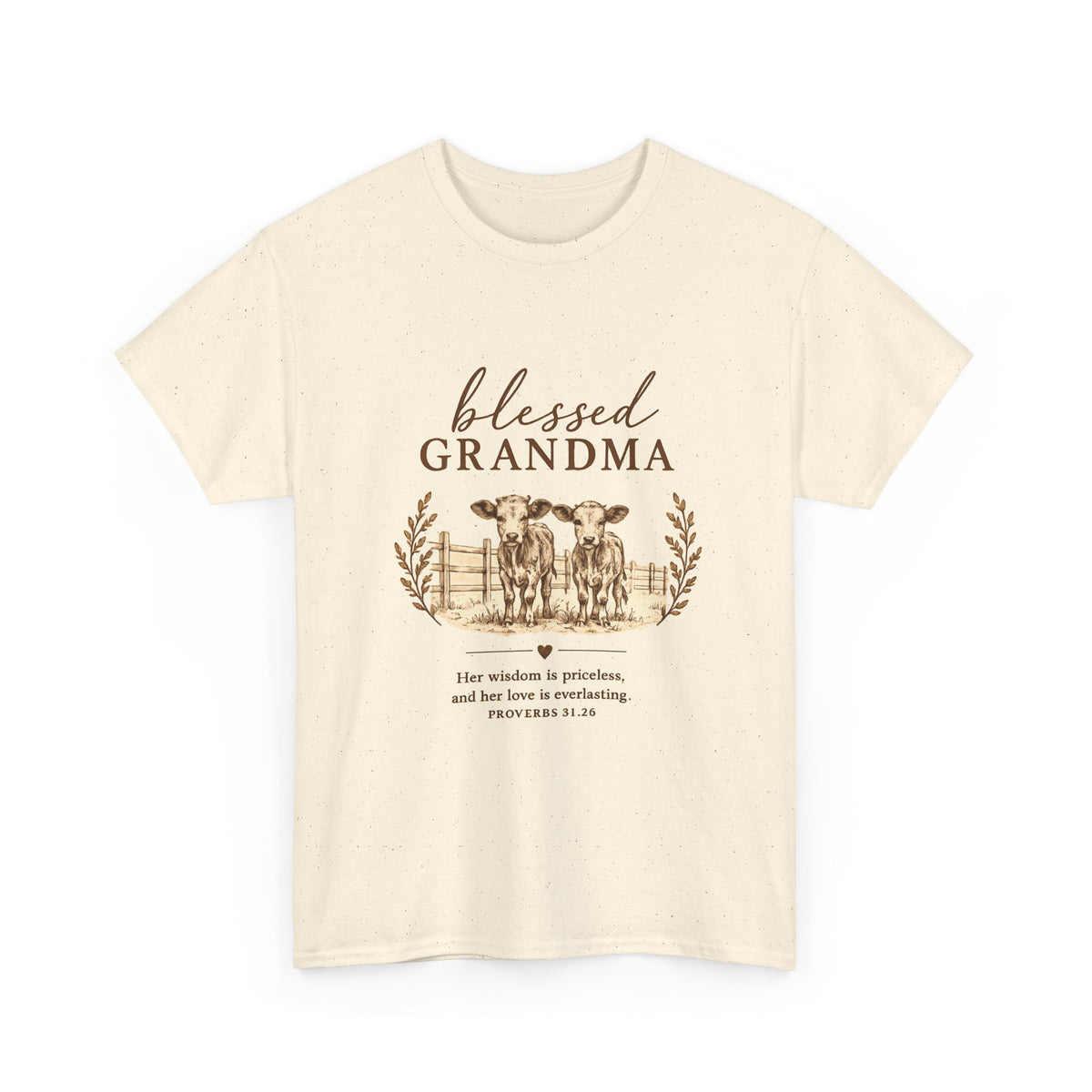 Blessed Grandma T-Shirt — Floral Cow Plaid Farmhouse Tee (Proverbs 31:28)