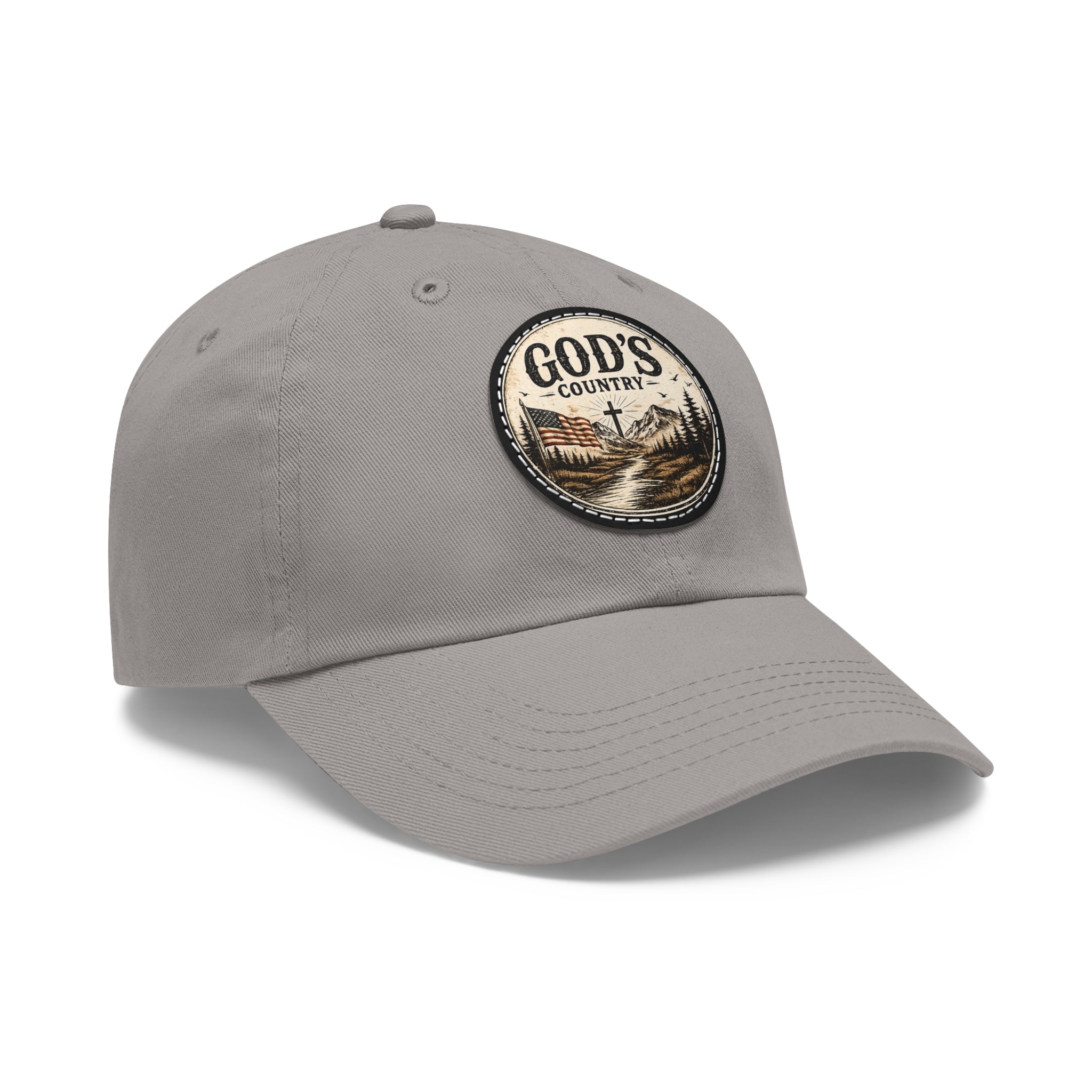 God's Country Leather Patch Dad Hat — Rustic Christian Outdoor Cap