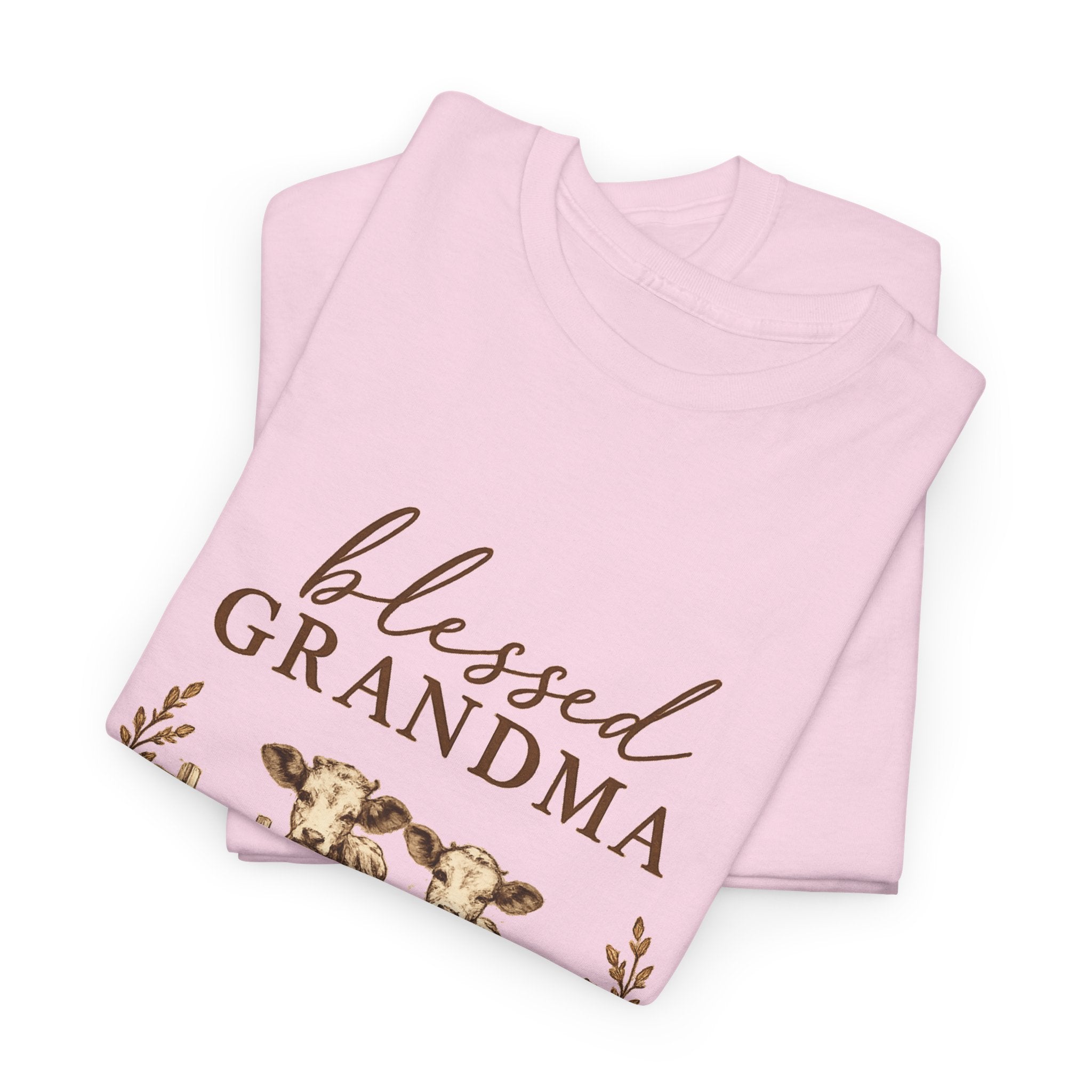 Blessed Grandma T-Shirt — Floral Cow Plaid Farmhouse Tee (Proverbs 31:28)