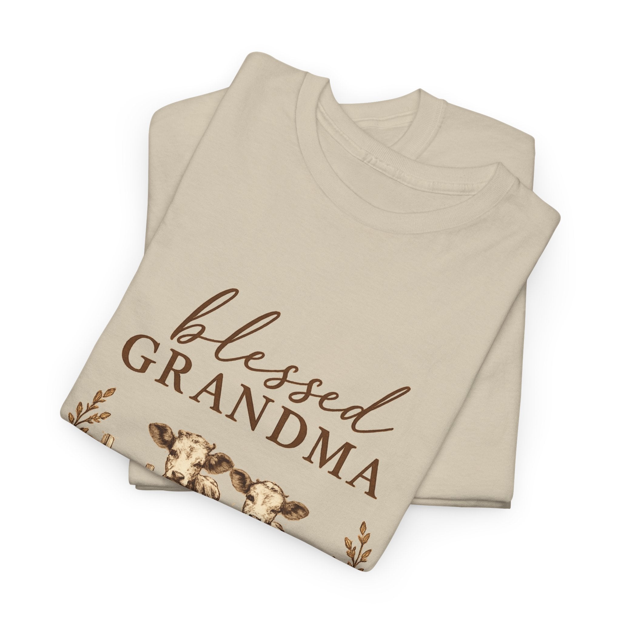 Blessed Grandma T-Shirt — Floral Cow Plaid Farmhouse Tee (Proverbs 31:28)