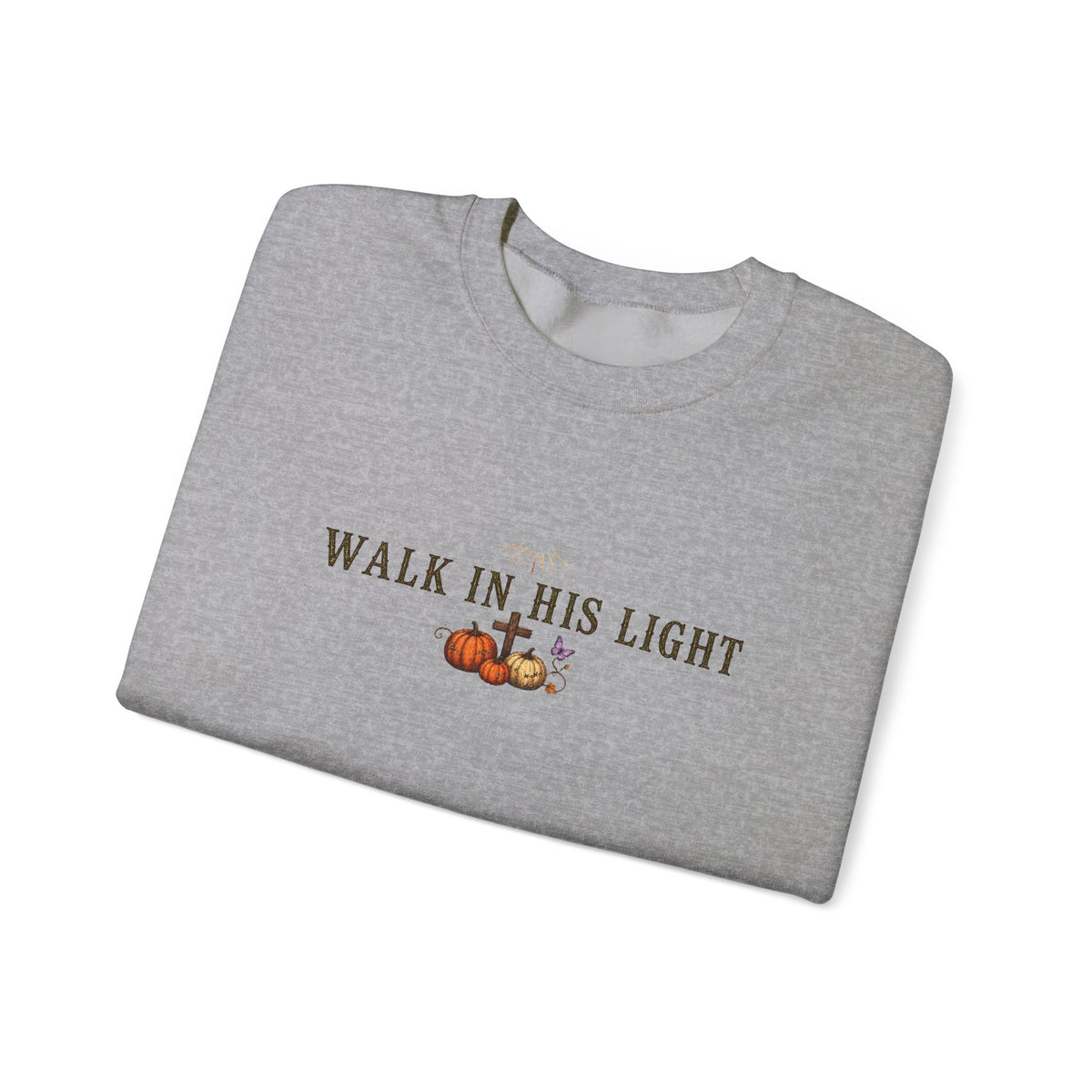 Walk in His Light Crewneck Sweatshirt — Christian Lantern & Pumpkin Faith Pullover