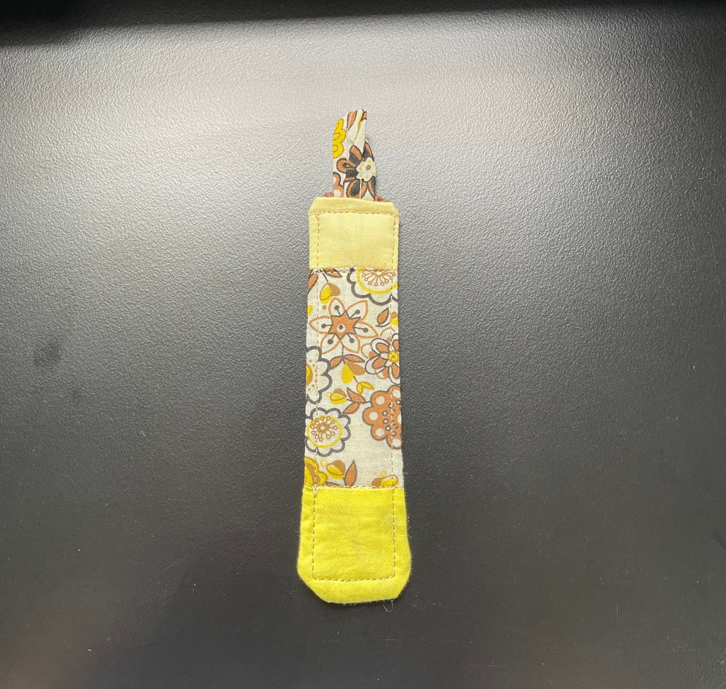 Golden Sunday handmade quilted bookmark with brown and yellow floral cotton fabric