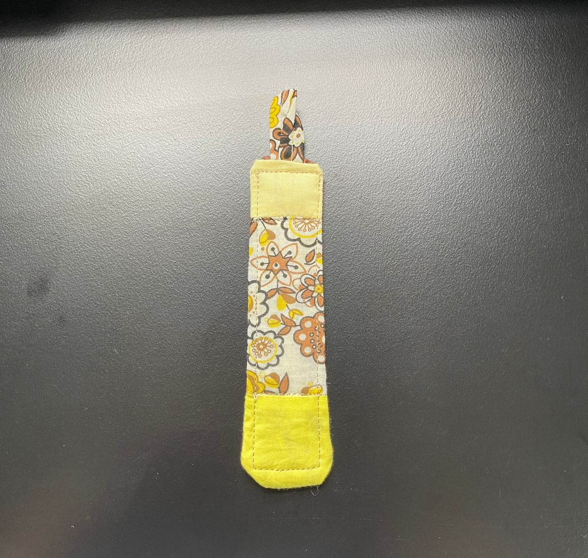Golden Sunday handmade quilted bookmark with brown and yellow floral cotton fabric