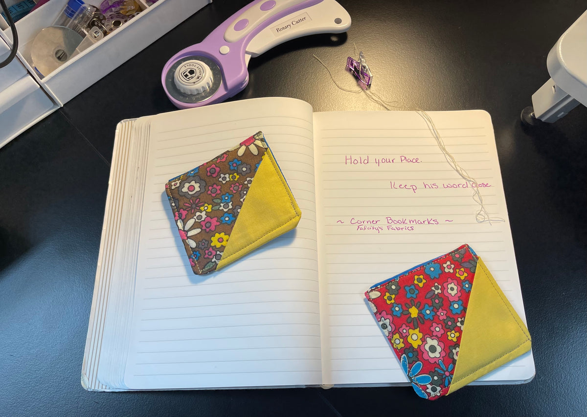 Meadow Morning corner bookmark duo on an open journal
