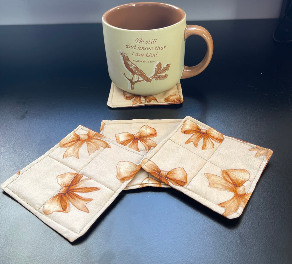 Autumn Bows Handmade Quilted Coasters / Mug Rugs – Set of 4